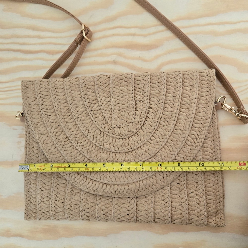 Straw Woven Crossbody Bag Clutch Beige Magnetic Closure Purse Handbag - Picture 6 of 8